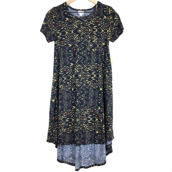 LULAROE Carly Dress T Shirt Short Sleeve Aztec Southwestern Hi Lo Hem XXS NWT - Picture 1 of 9